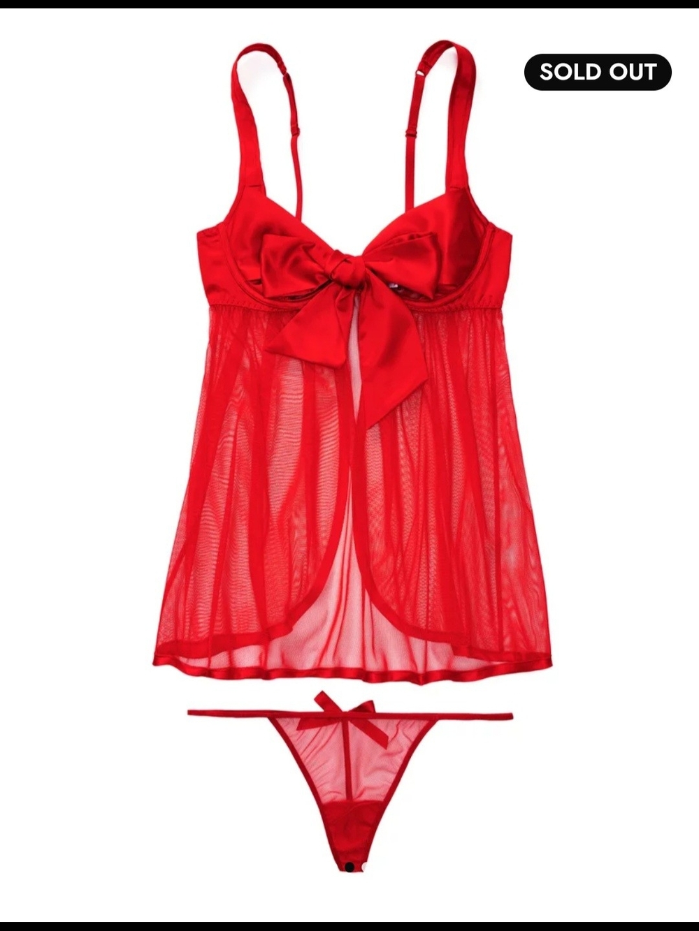 Adore Me XS Besima Sheer Red Bow Babydoll Lingerie Set - Women Intimates BNWT